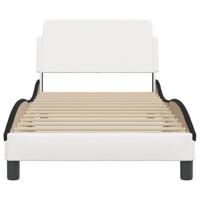 Bedframe met hoofdbord kunstleer zwart en wit 90x190 cm - thumbnail