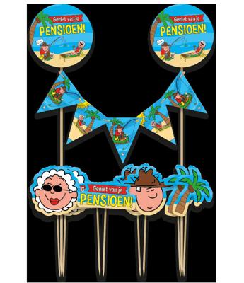 Taartdecoratie Geniet van je Pensioen Cartoon (9st)