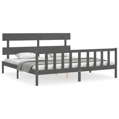 Bedframe met hoofdbord massief hout grijs 200x200 cm