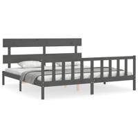 Bedframe met hoofdbord massief hout grijs 200x200 cm - thumbnail