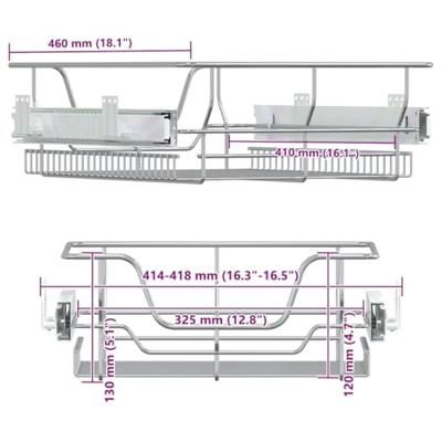 VidaXL Draadmanden uittrekbaar 2 st 45 cm zilverkleurig