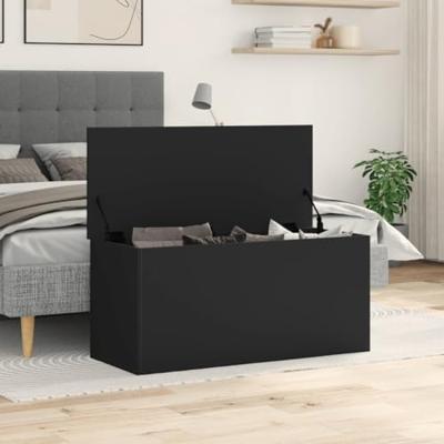 Opbergbox 100x42x46 cm bewerkt hout zwart - thumbnail