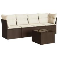 5-delige Loungeset met kussens poly rattan bruin - thumbnail