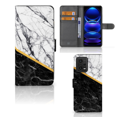 Xiaomi Redmi Note 12 5G | Poco X5 | Bookcase | Marmer Wit Zwart - Origineel Cadeau Man