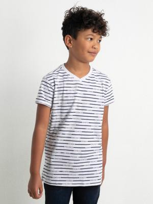 50% korting - Petrol Industries Jongens Gestreept V-hals T-shirt Silver Grijs Melee - 116