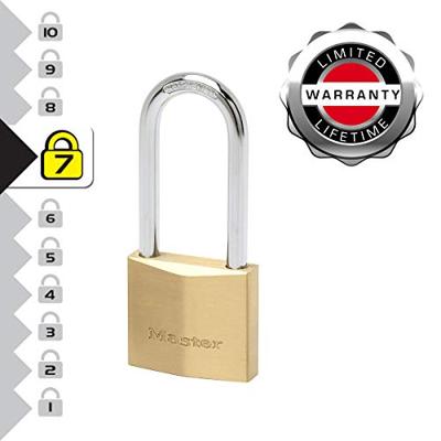 Masterlock 50mm thick solid brass body - 64mm hardened steel long shackle, 8mm di - 2950EURDLJ