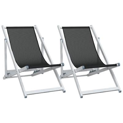 Strandstoelen inklapbaar 2 st aluminium en textileen zwart Strandstoelen inklapbaar 2 st aluminium en textileen zwart