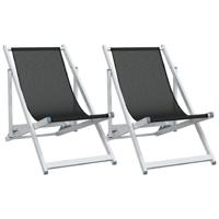 Strandstoelen inklapbaar 2 st aluminium en textileen zwart - thumbnail