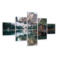 Schilderij - Huisje aan een bergmeer, 5luik, premium print - thumbnail