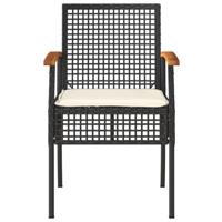 3-delige Bistroset met kussens poly rattan en acaciahout zwart - thumbnail