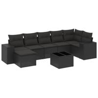 8-delige Loungeset met kussens poly rattan zwart - thumbnail