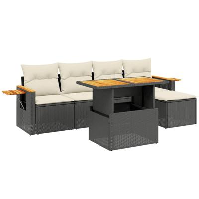6-delige Loungeset met kussens poly rattan zwart - thumbnail
