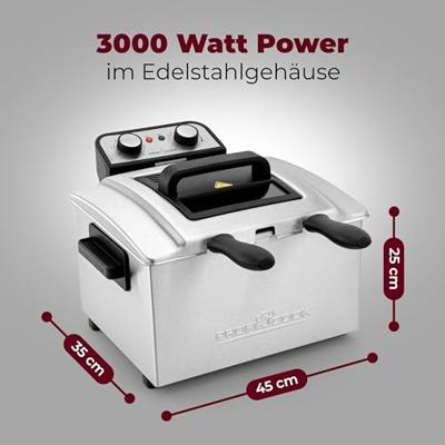 Profi Cook PC-FR1038 Friteuse met dubbele koudezone 5 l 3000 W Timerfunctie, Met handmatige temperatuursinstelling RVS