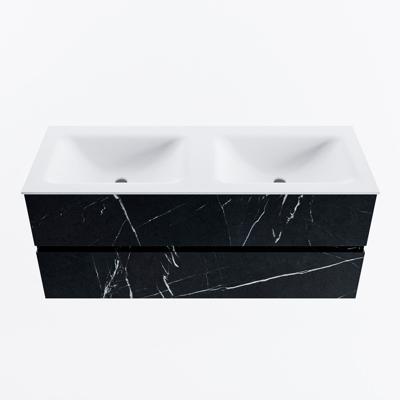 MONDIAZ VICA 120cm badmeubel onderkast Marquina 2 lades. Wastafel CLOUD dubbel zonder kraangat, kleur Talc.