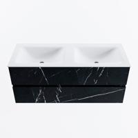 MONDIAZ VICA 120cm badmeubel onderkast Marquina 2 lades. Wastafel CLOUD dubbel zonder kraangat, kleur Talc. - thumbnail