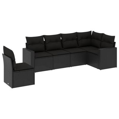 7-delige Loungeset met kussens poly rattan zwart