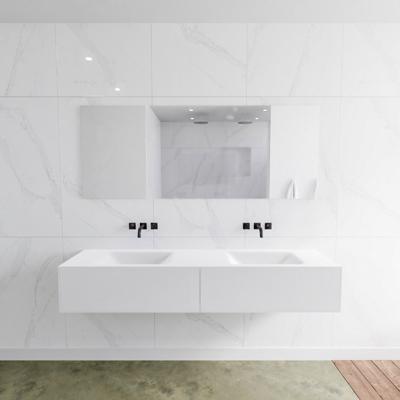 Zaro Lagom volledig naadloos solid surface onderkast 180cm mat wit met 2 lades Push tot open. Compleet met solid surface wastafel met 0 kraangat(en)