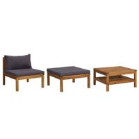 3-delige Loungeset met donkergrijze kussens acaciahout - thumbnail