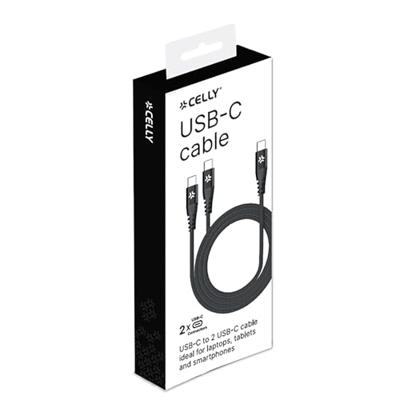 Celly 100W USB-C naar 2x USB-C kabel 1m, zwart