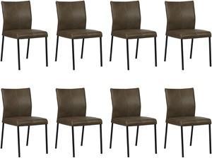 Set van 8 Grijze leren moderne eetkamerstoelen Basic - poot vierkant zwart - Granada leer Ash (grijs leer)