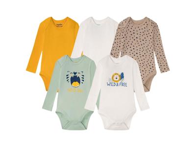 lupilu 5 babyrompertjes (Mint/wit/geel/beige, 50/56)