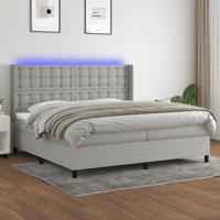 Boxspring met matras en LED stof lichtgrijs 200x200 cm - thumbnail