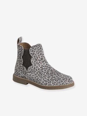 Leren meisjeslaarzen met schulprandjes veel beige