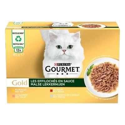 Gold blik malse lekkernijen kip/zalm/rund/zeevis 12x85g Gourmet - Gourmet Gold blik malse lekkernijen kip/zalm/rund/zeevis 12x85g Gourmet - Gourmet