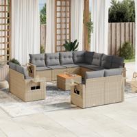 12-delige Loungeset met kussens poly rattan gemengd beige - thumbnail