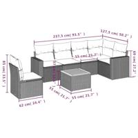 7-delige Loungeset met kussens poly rattan beige - thumbnail