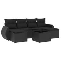 6-delige Loungeset met kussens poly rattan zwart - thumbnail