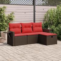 4-delige Loungeset met kussens poly rattan bruin - thumbnail