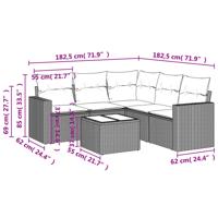 6-delige Loungeset met kussens poly rattan lichtgrijs - thumbnail