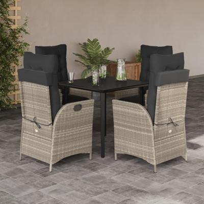 5-delige Tuinset met kussens poly rattan lichtgrijs