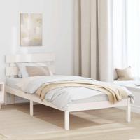 Bedframe met hoofdeinde Wit 90 x 200 cm Massief grenenhout - thumbnail
