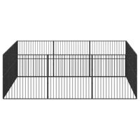 Hondenkennel 12 panelen gepoedercoat staal zwart - thumbnail