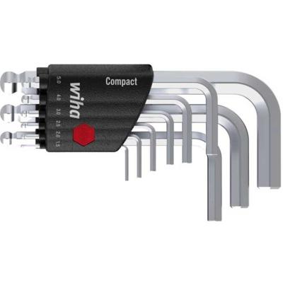 Wiha Stiftsleutelset | in Compact houder | Zeskantkogelkop | 10-delig | kort | mat verchroomd - 40410 - 40410