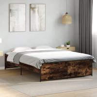 Bedframe bewerkt hout metaal gerookt eikenkleurig 135x190 cm - thumbnail