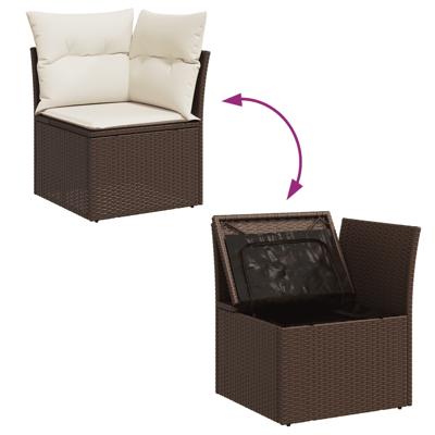 6-delige Loungeset met kussens poly rattan bruin - thumbnail