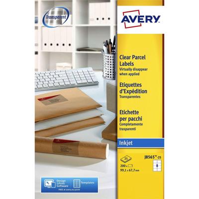 Etiket Avery J8565-25 99.1x67.7mm transparant 200 etiketten | 5 stuks Etiket Avery J8565-25 99.1x67.7mm transparant 200 etiketten | 5 stuks