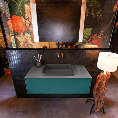 Badkamermeubelset Mondiaz Erin 100 cm met 1 Lade met RIDGE Wastafel Midden Dark grey Zonder Kraangaten Greeploos Mat Smag Badkamermeubelset Mondiaz Erin 100 cm met 1 Lade met RIDGE Wastafel Midden Dark grey Zonder Kraangaten Greeploos Mat Smag