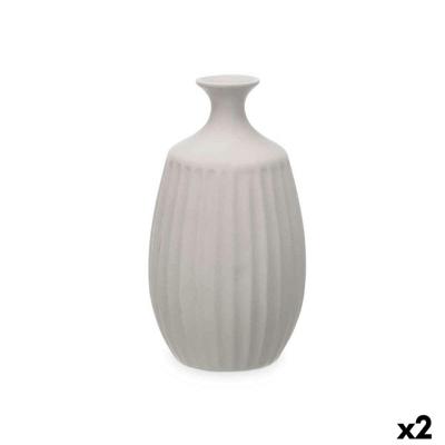 Vaas Grijs Keramisch 21 x 39 x 21 cm (2 Stuks) Strepen