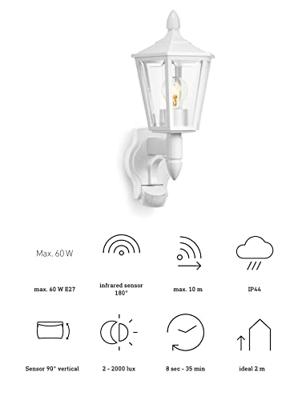 Steinel AUSSENLEUCHTE L 15 S WS 617912 Buitenlamp met bewegingsmelder (wand) LED E27 60 W Wit - thumbnail