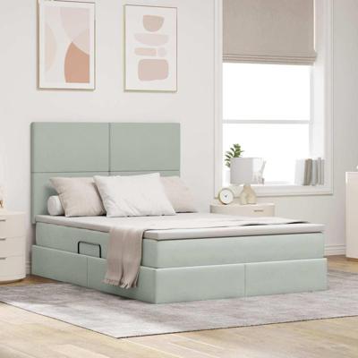 Opbergbed met LED met matras Lichtgrijs 140 x 200 cm Fluweel