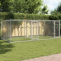 Hondenhok met deuren 4x2x1,5 m gegalvaniseerd staal grijs - thumbnail