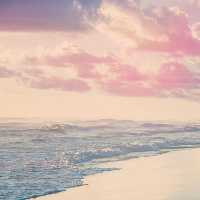 Schilderij - Noordzee in pastel kleuren, Roze Blauw wit , 3 maten , premium print