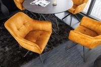 Design stoel LOFT mosterdgeel fluweel draaibaar zwart metalen frame met armleuning - 42392 - thumbnail