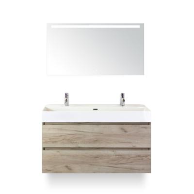Maxx XL Badmeubelset 120 cm - Craft Oak - Wastafel Kube Enkel 2 kraangaten - met Sence Spiegel
