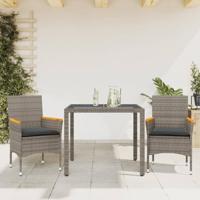 3-delige Tuinset met kussens poly rattan en glas grijs - thumbnail