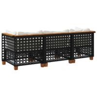 Tuinbank 3-zits met kussens poly rattan zwart - thumbnail
